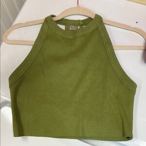 Green Ribbed Free People Crop Top